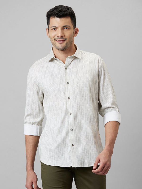 Mens Light Green Casual Shirt Full Sleeve With Spread Collar