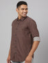 Men Coffee Brown Printed Sustainable Casual Shirt With Spread Collar And Full Sleeves