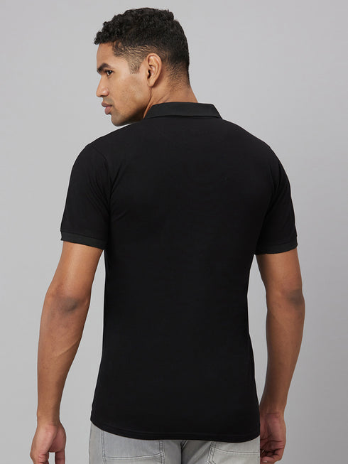 Men Black Top Stripped Lounge T-Shirt With Spread Collar
