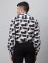 Mens Black & White Printed Casual Shirt With Full Sleeves