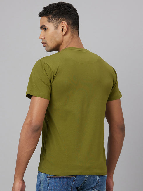 Men Green Typography Printed Casual T-Shirt
