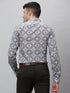 Mens Grey Geometric Printed Shirt With Full Sleeves And Spread Collar