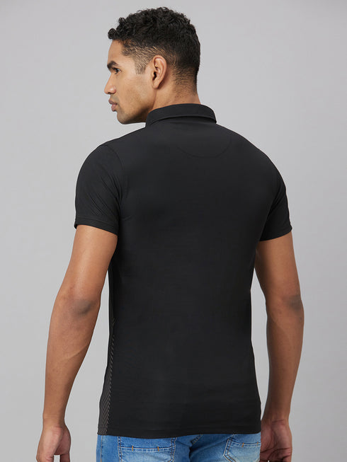 Men Black & White Printed Striped Casual T-Shirt