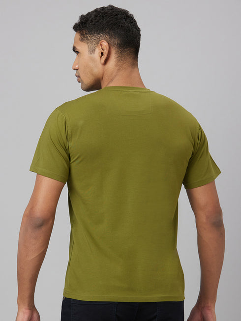 Men Olive Typography Casual T-Shirt