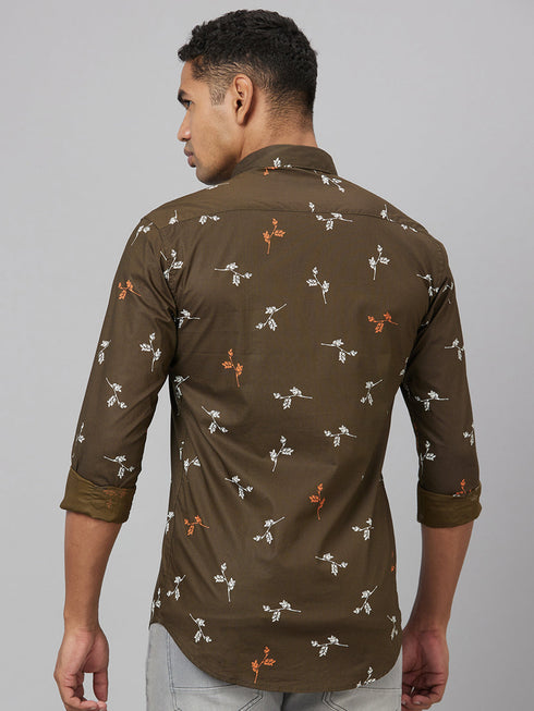 Men Olive Printed Sustainable Casual Shirt