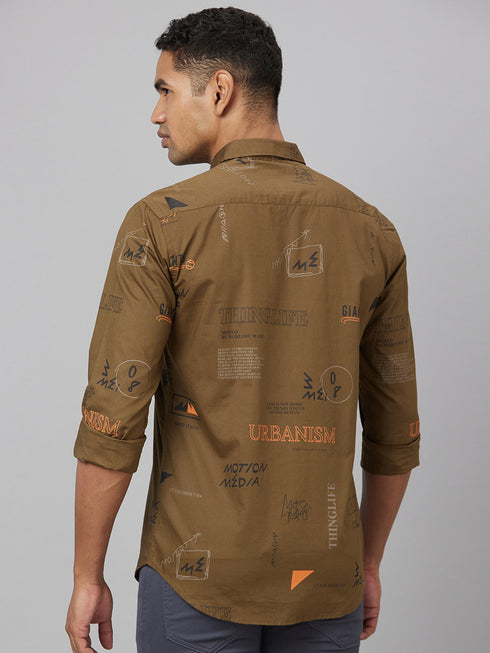 Men Olive Print Sustainable Casual Shirt