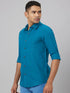 Men Teal Blue Solid Sustainable Casual Shirt Full Sleeves