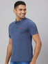Men Blue Solid Lounge Casual T-Shirt With Printed Logo