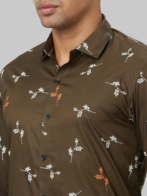Men Olive Printed Sustainable Casual Shirt