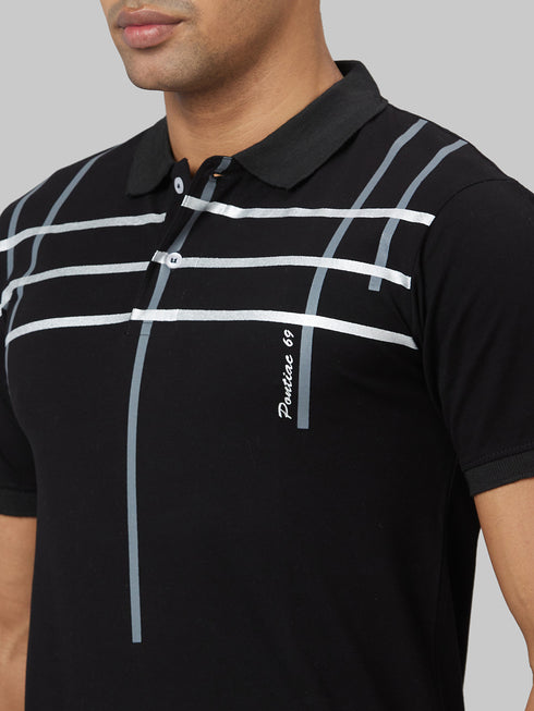 Men Black Top Stripped Lounge T-Shirt With Spread Collar