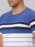 Men Blue & White Striped Casual Cotton T-Shirt
