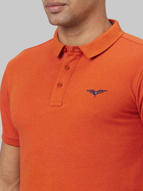 Men Orange Solid Slim Fit Polo T-Shirt