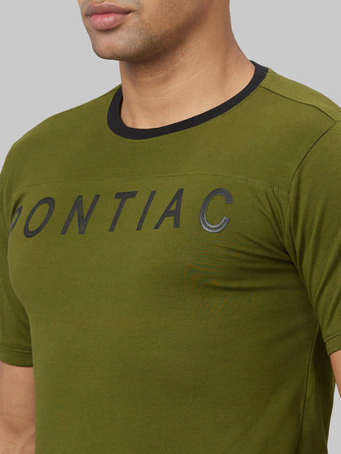 Men Green Printed Slim Fit Casual T-Shirt