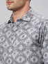 Mens Grey Geometric Printed Shirt With Full Sleeves And Spread Collar