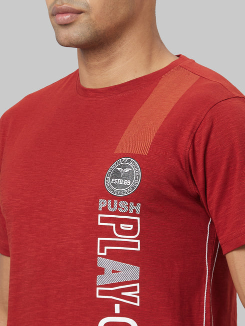 Men Red Printed Sustainable Casual T-Shirt