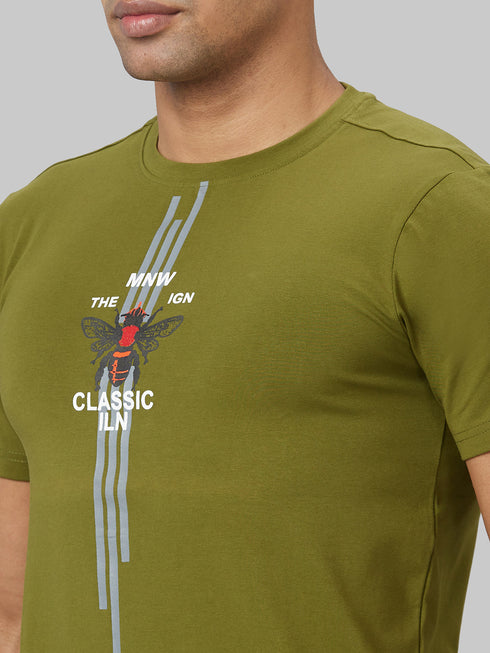 Men Green Typography Printed Casual T-Shirt