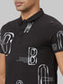 Men Black Printed Slim Fit Polo T-Shirt