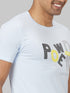 Men Light Blue Solid with Printed Logo T-Shirt