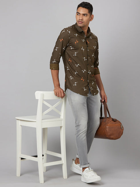 Men Olive Printed Sustainable Casual Shirt