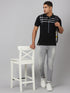 Men Black Top Stripped Lounge T-Shirt With Spread Collar