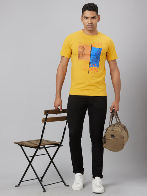 Men Yellow Typography Casual T-Shirt
