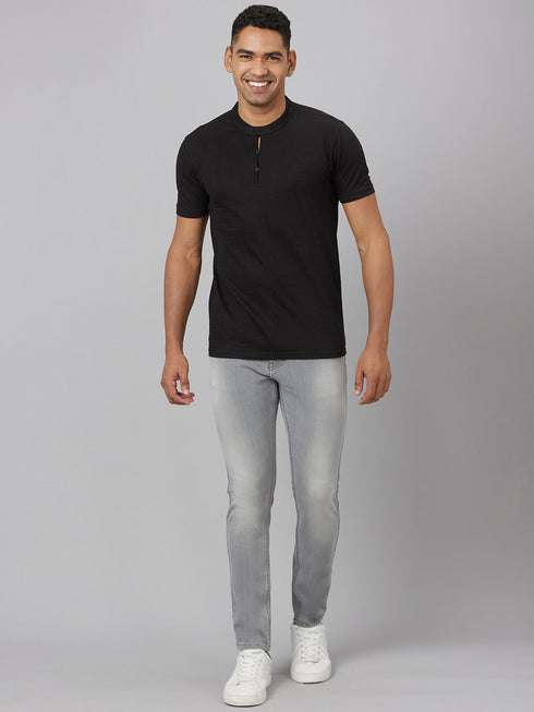 Men Black Solid Lounge Casual T-Shirt With Full Sleeves