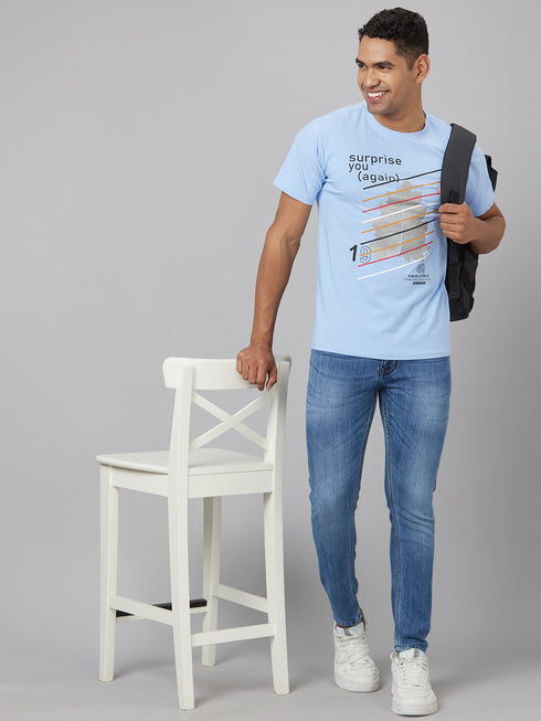 Men SKY Blue Typography Printed Casual T-Shirt