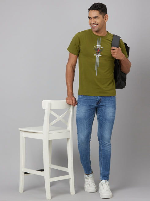 Men Green Typography Printed Casual T-Shirt