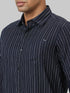 Men Navy Blue Striped Line Sustainable Casual Shirt With Spread Collar