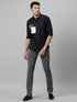 Mens Black Colour Blocked Spread Collar Cotton Linen Casual Shirt