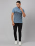 Men Blue Printed Sustainable Casual T-Shirt With Spread Collar