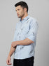 Mens Sky Blue printed casual shirt full sleeves with spread coller