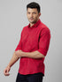 Mens Red Opaque Printed Spread Coller Cotton Linen Casual Shirt