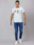 Men Light Blue Solid with Printed Logo T-Shirt