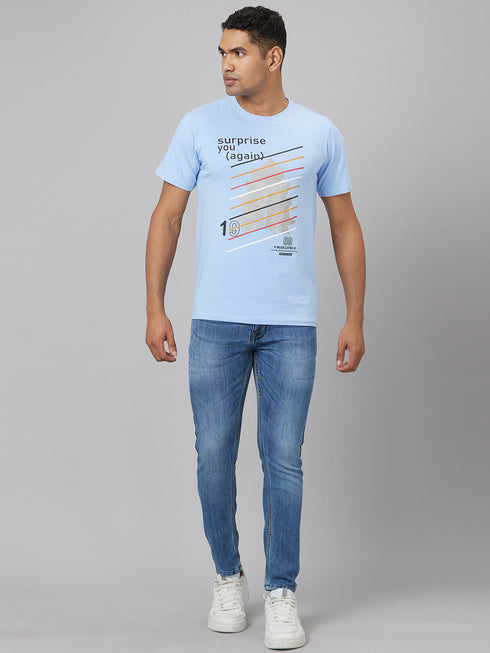 Men SKY Blue Typography Printed Casual T-Shirt