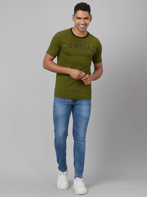Men Green Printed Slim Fit Casual T-Shirt