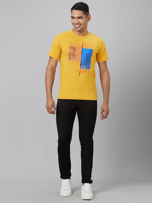 Men Yellow Typography Casual T-Shirt