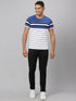 Men Blue & White Striped Casual Cotton T-Shirt
