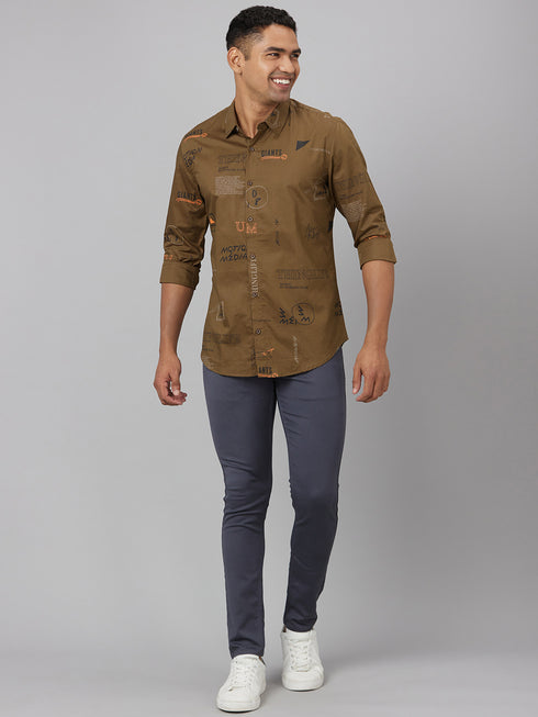 Men Olive Print Sustainable Casual Shirt