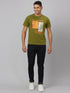 Men Olive Typography Casual T-Shirt