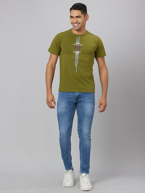 Men Green Typography Printed Casual T-Shirt