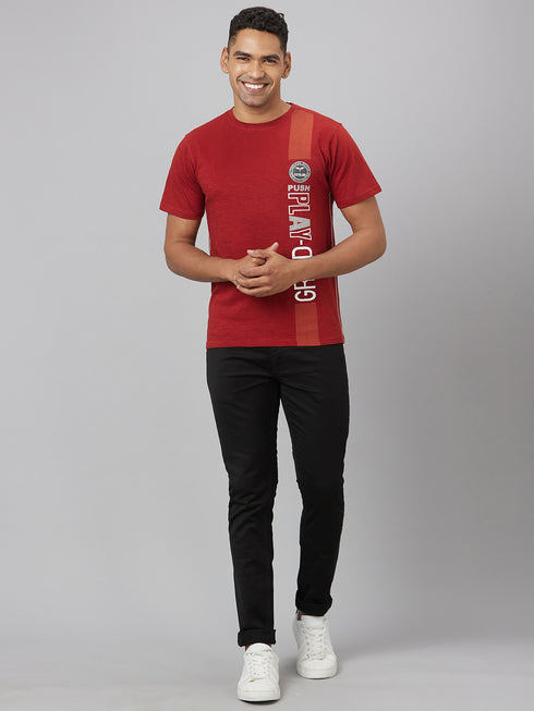 Men Red Printed Sustainable Casual T-Shirt