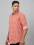 Mens Red Floral Printed Sustainable Casual Shirt With Full Sleeves