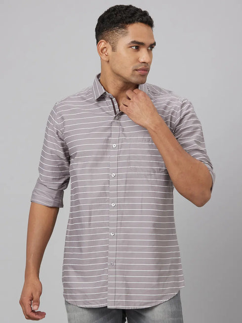 Men Maroon Stripped Sustainable Casual Shirt With Spread Collar