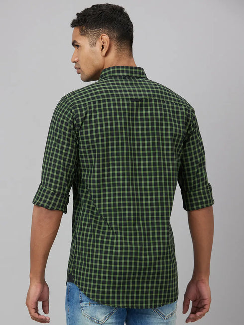 Men Green & Black Checked Sustainable Casual Shirt With Full Sleeves
