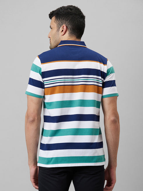 Mens Muticolor Striped Formal T-Shirt with Half Sleeves And Spread Collar