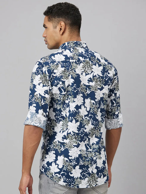 Men Blue & White Floral Print Sustainable Casual Shirt
