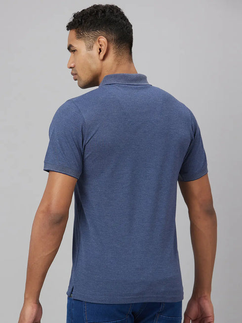 Men Blue Solid Lounge Casual T-Shirt With Printed Logo