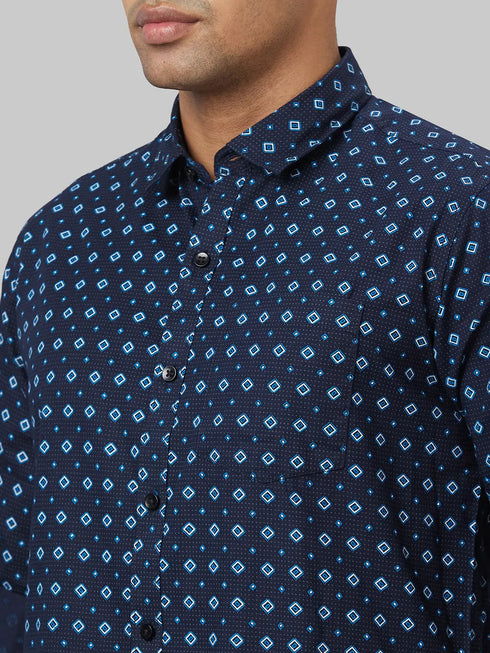 Men Blue Dot Printed Sustainable Casual Shirt With Spread Collar