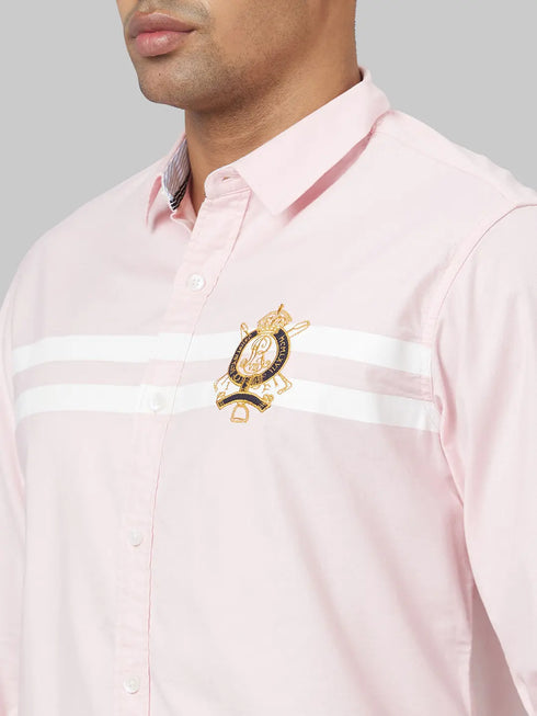 Men Pink Solid Printed Sustainable Casual Shirt With Full Sleeves